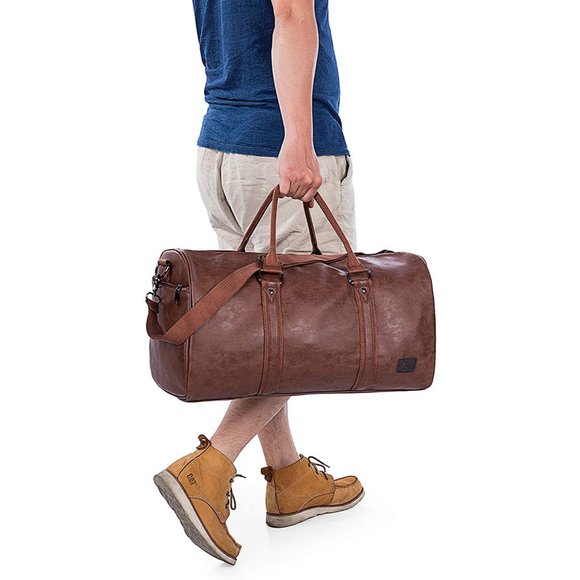 PU Leather Travel Bag with Shoe Pouch -Waterproof Weekender - Large Duffel Bag - Picture 6 of 6